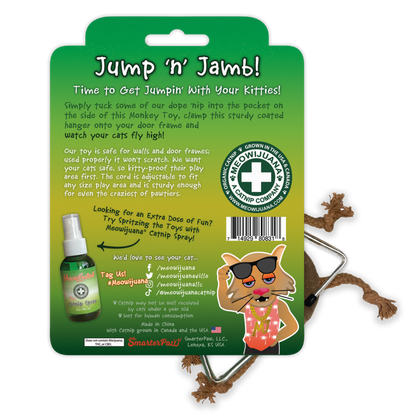 Meowijuana Jump 'n' Jamb - Get The Monkey Off Your Back - Refillable Catnip Swinging Toy