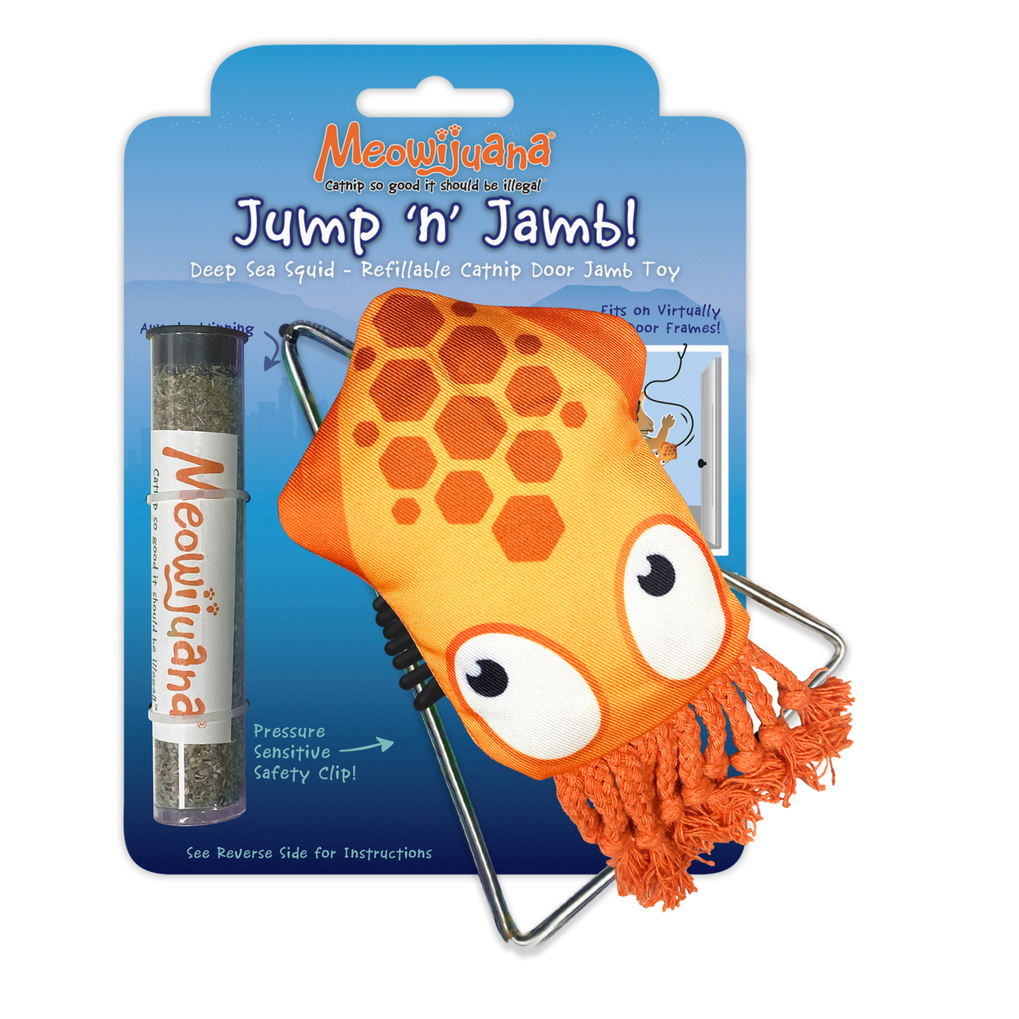 Meowijuana Jump 'n' Jamb - Deep Sea Squid - Refillable Catnip Swinging Toy